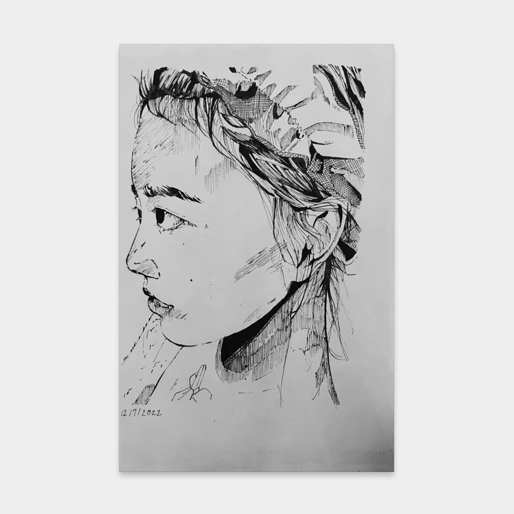 original black ink lineart detailed semi realism traditional artwork drawing‌